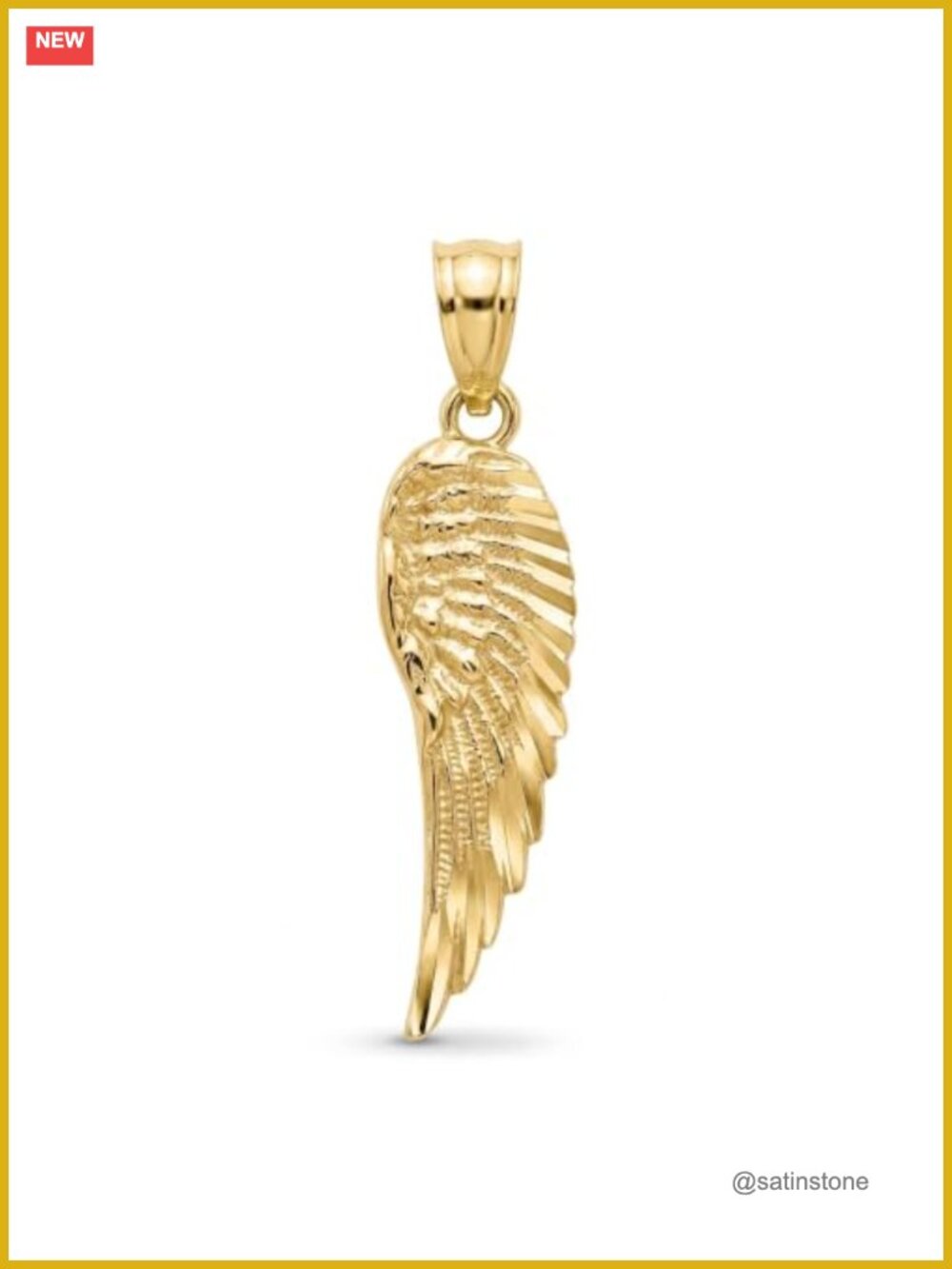 10K Solid Gold Angel Wing Pendant Charm Diamond Cut 25mm